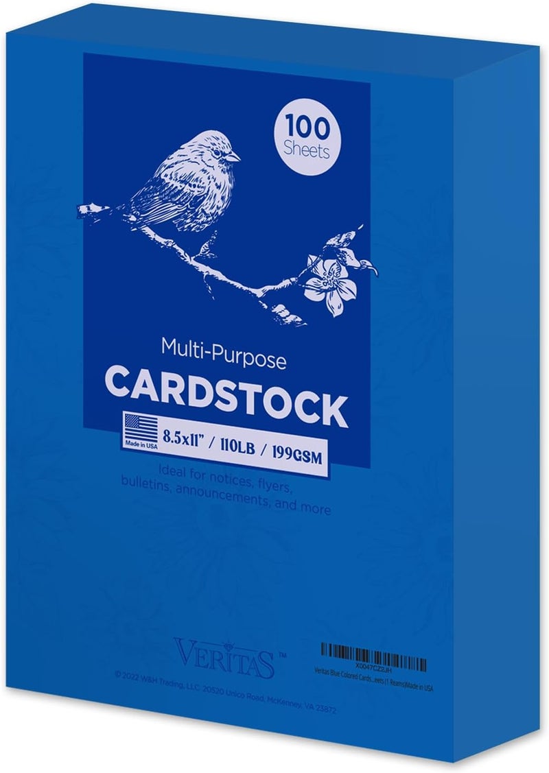 WritePads Veritas Blue Colored Cardstock, 8.5" x 11" Colored Copy paper, 110LB/199GSM Printer Paper, 100 Sheets (1 Reams), Colored Multi-Purpose Paper, Made in USA - Image 1